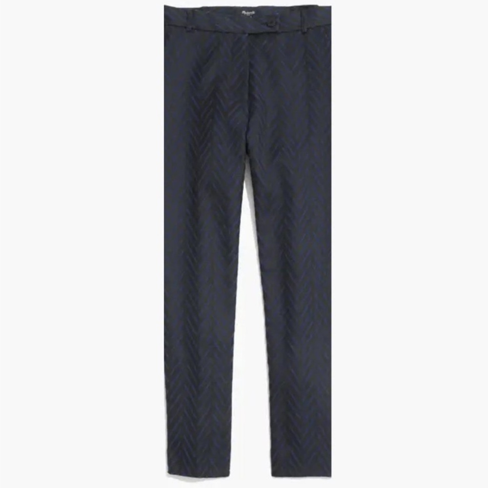 Madewell Et Sézane Blue Crop Trousers Chevron Textured Style B7045 Womens Size 0 - Picture 2 of 15
